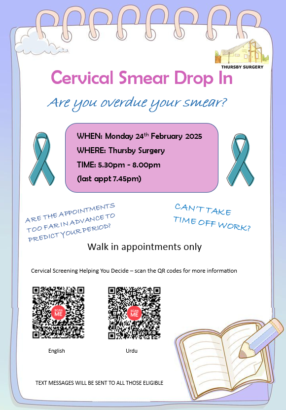 LADIES NIGHT - Cervical Smear Drop In - 24.02.25 5:30pm - 8pm